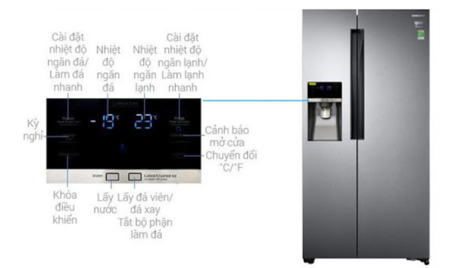 Một mẫu tủ lạnh Samsung có bảng điều khiển điện tử