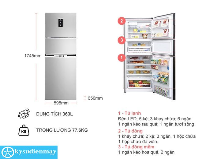 Tủ lạnh Electrolux EME3700H-A 363 lít Inverter