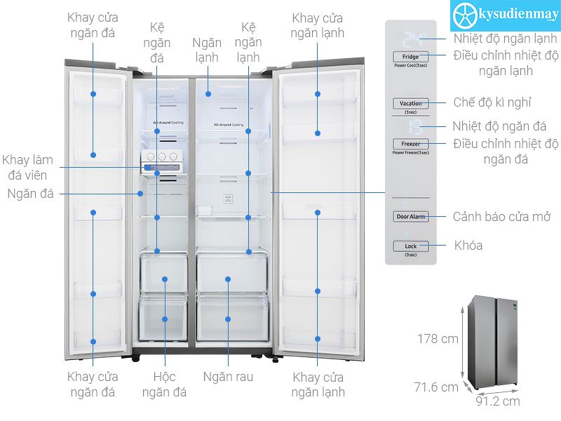 Tủ lạnh Side by side 680L Samsung RS62R5001M9/SV