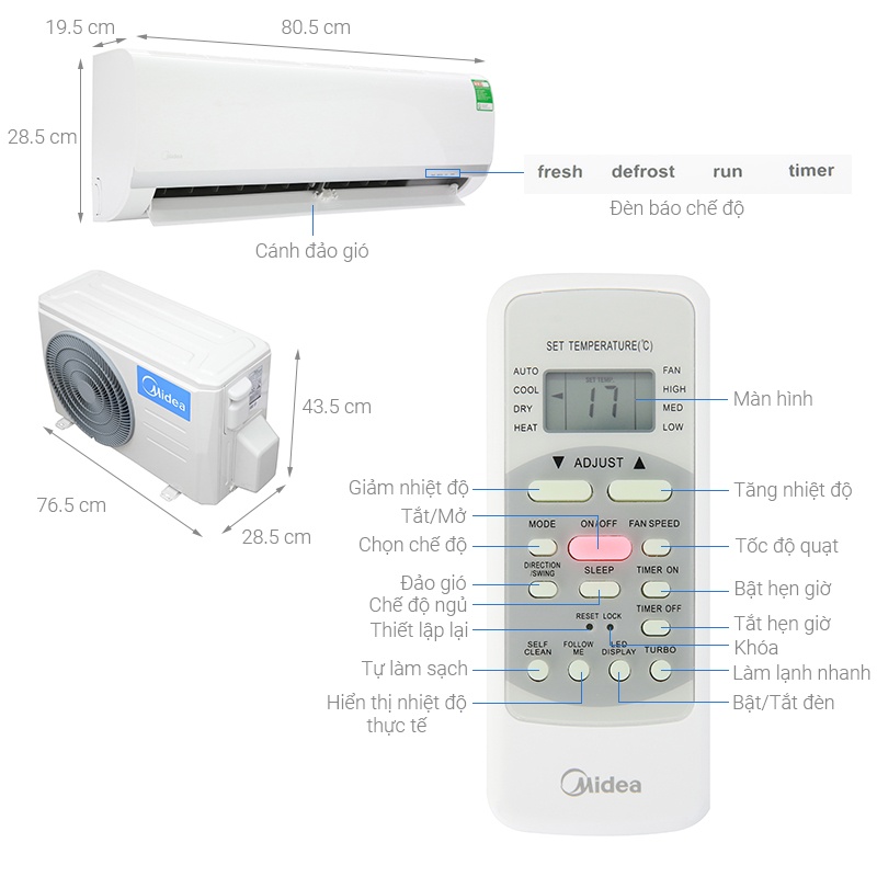 Điều hòa Midea 1 chiều 9.000BTU MSAFB-10CRN8