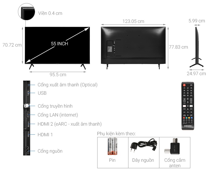 Smart Tivi 4K Samsung 55 inch 55TU7000 Crystal UHD