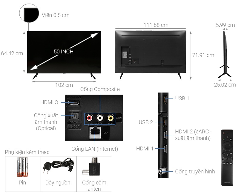 Smart Tivi Samsung 4K 50 inch 50TU8100 Crystal UHD