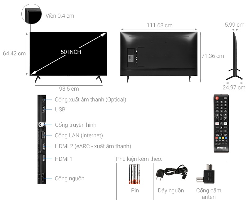 Smart Tivi 4K Samsung 50 inch 50TU7000 Crystal UHD