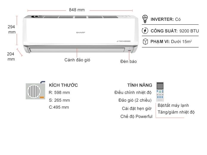 Điều hòa Sharp 9000BTU 1 chiều inverter AH-X10ZW