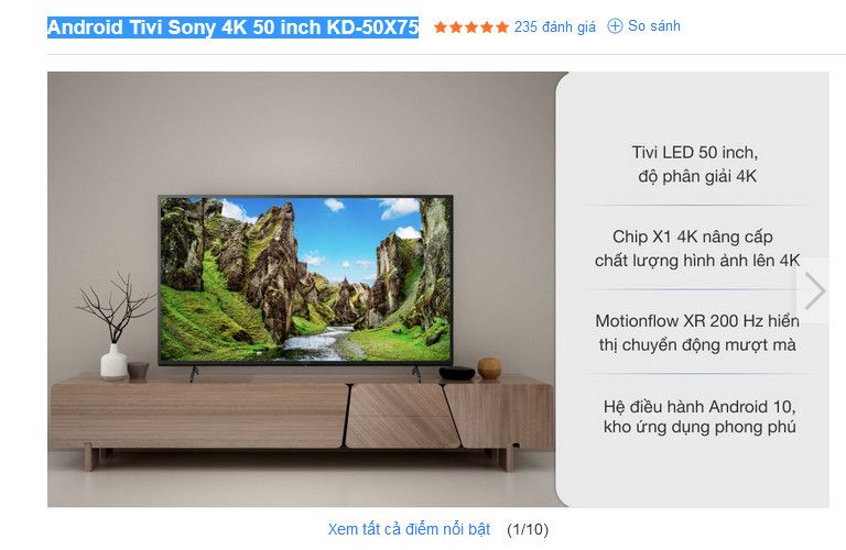 Android Tivi Sony 4K 50 inch KD-50X75