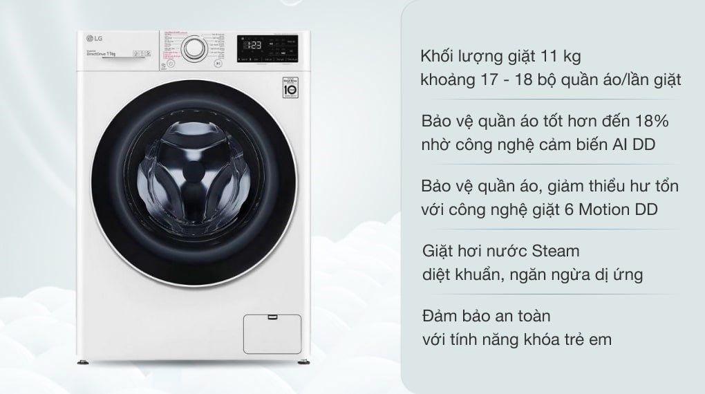 Máy giặt lồng ngang thông minh LG AI DD 11kg FV1411S5W