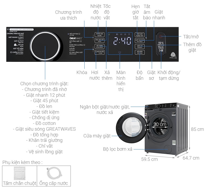 Máy giặt Toshiba Inverter 10.5 Kg TW-BK115G4V(SS)