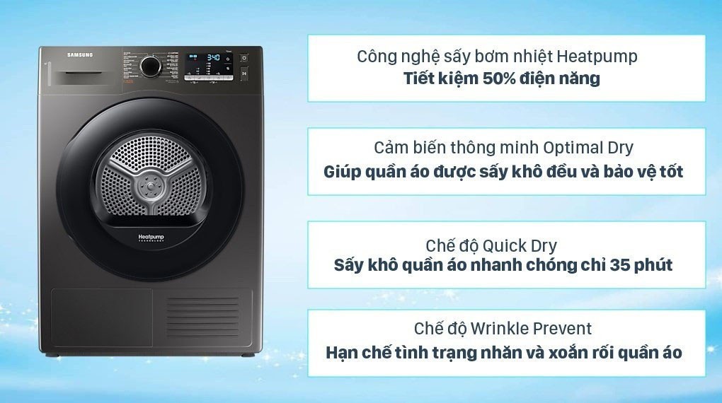 Máy Sấy Bơm Nhiệt Heatpump Samsung 9kg DV90TA240AX/SV