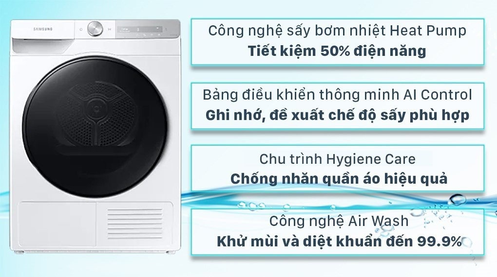 Máy sấy Heat pump-bơm nhiệt Samsung 9kg DV90T7240BH/SV