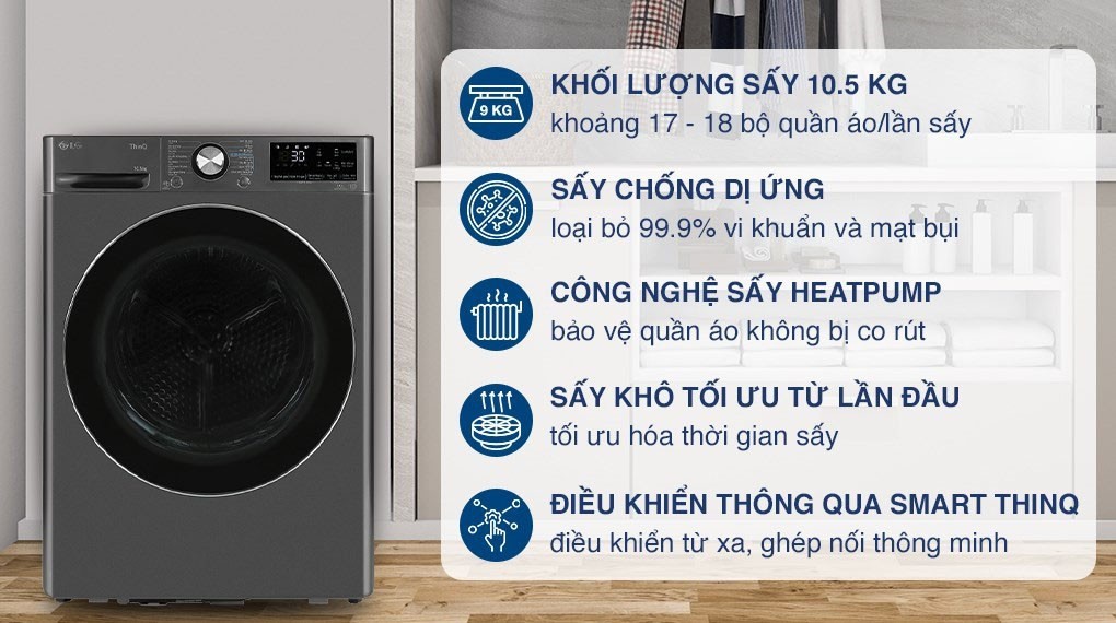 Máy sấy quần áo LG  10,5kg DVHP50B