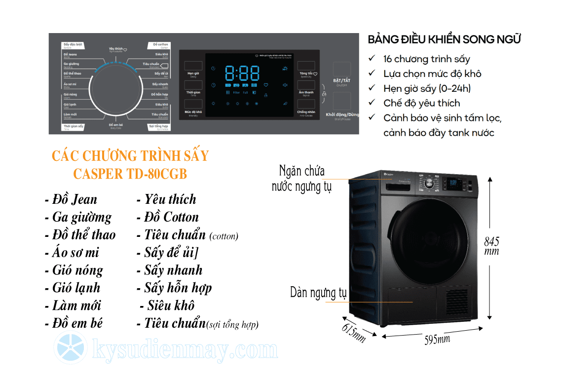 Máy sấy ngưng tụ Casper 8kg TD-80CGB