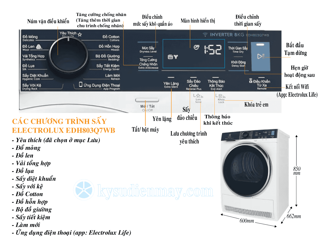 Máy sấy bơm nhiệt Electrolux 8kg EDH803Q7WB