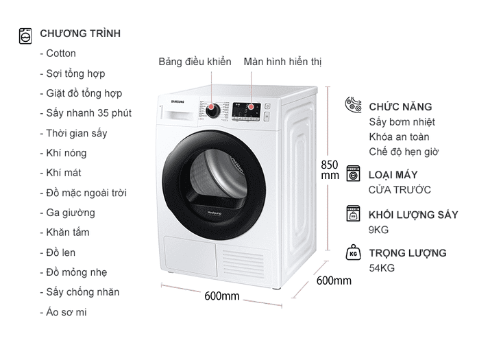 may-say-Heat-pump-bơm nhiệt-Samsung-9kg-DV90TA240AE/SV