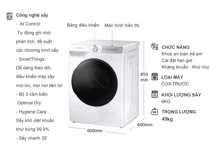 Máy sấy Heat pump-bơm nhiệt Samsung 9kg DV90T7240BH/SV