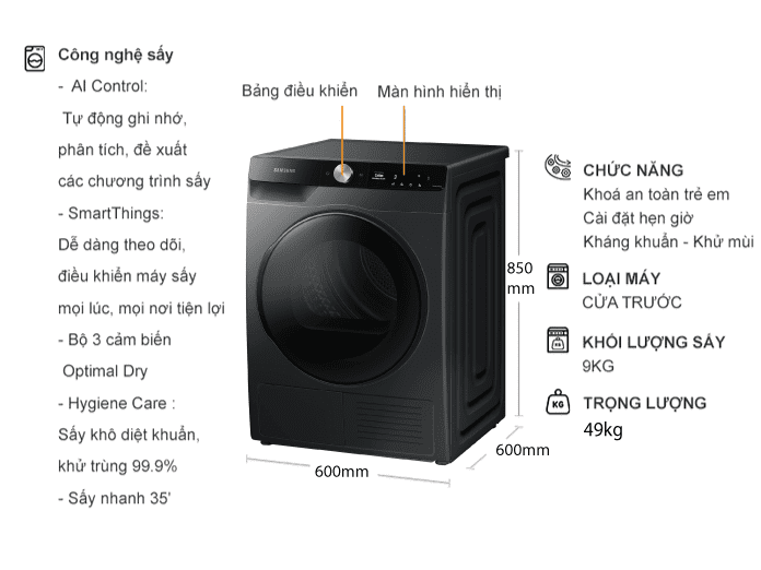 Máy sấy Heatpump-Bơm nhiệt Samsung 9kg DV90T7240BB