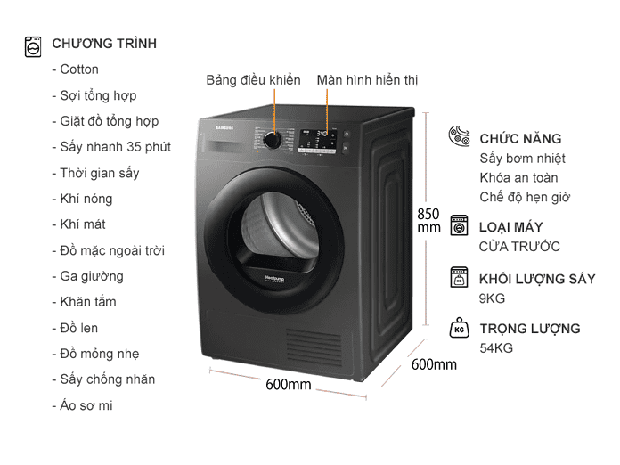 MÁY SẤY HEAT PUMP-BƠM NHIỆT SAMSUNG 9KG DV90TA240AX/SV