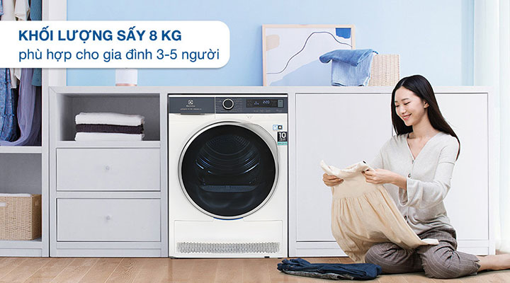 Máy sấy bơm nhiệt Electrolux 8kg EDH803Q7WB