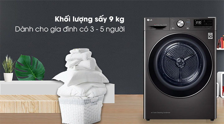 Máy sấy bơm nhiệt LG 9kg DVHP09B