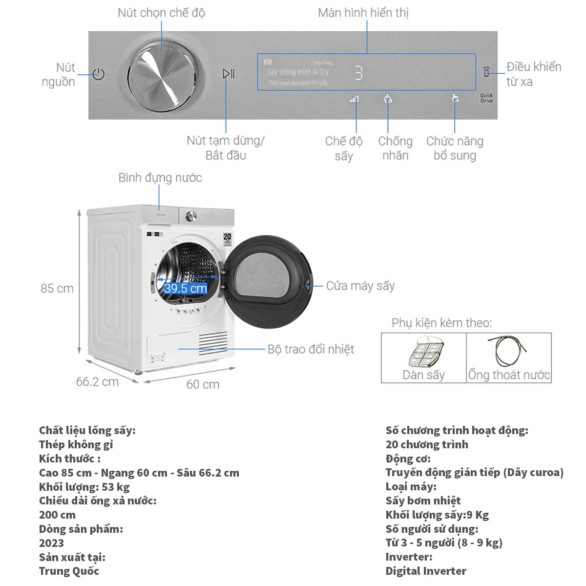 Máy sấy Heatpump Samsung DV90T7240BH 9kg