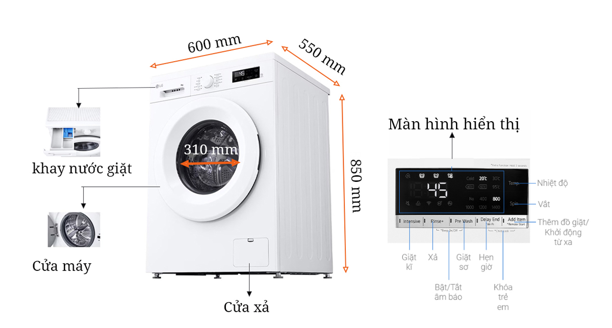 Máy giặt lồng ngang LG AI DD™ Inverter 9kg FB1209S6W