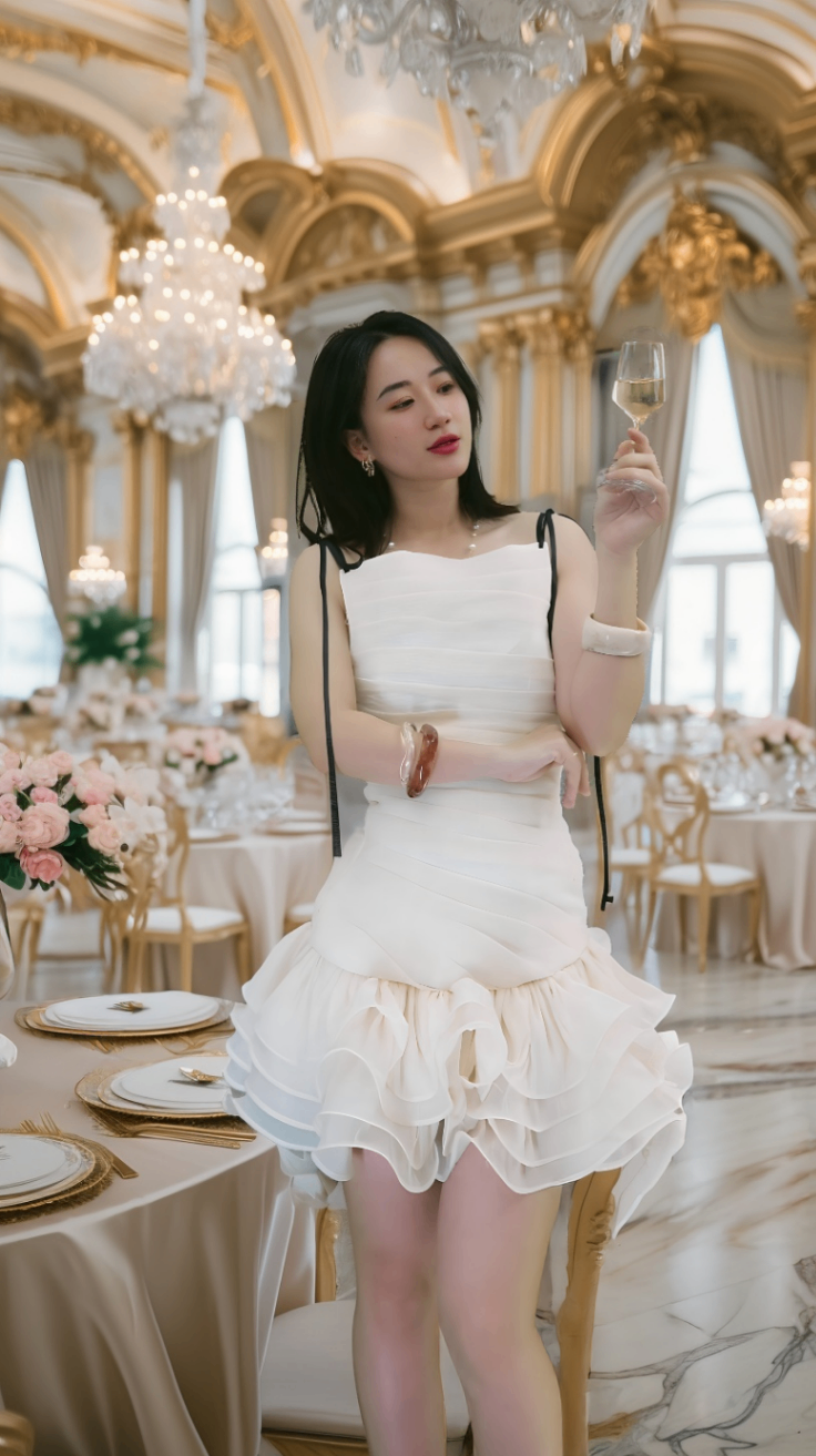 TN1685 Đầm Thiết Kế Dáng Ngắn Tầng Xếp Ly – Sang Trọng Như Nàng Thơ