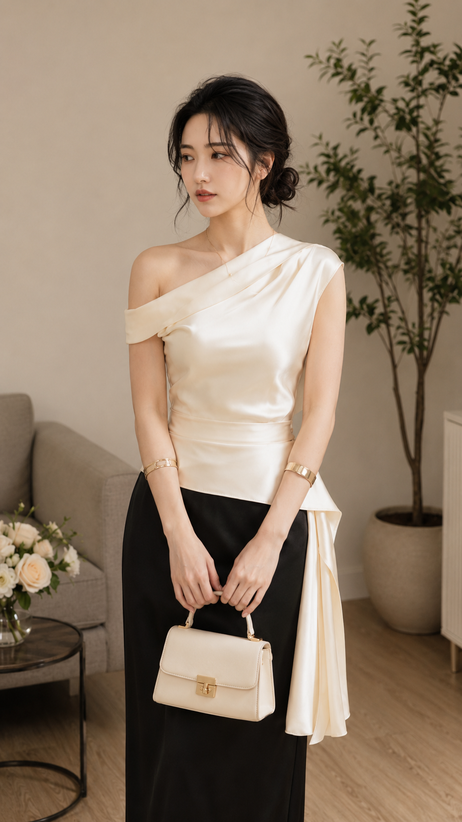Áo Lụa Lệch Vai