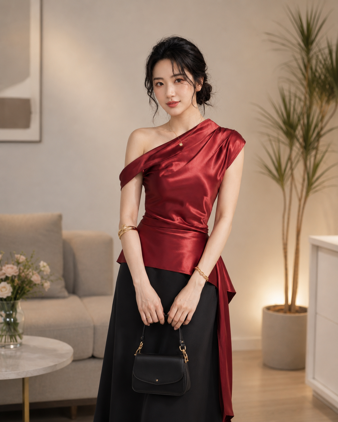 Áo Lụa Lệch Vai