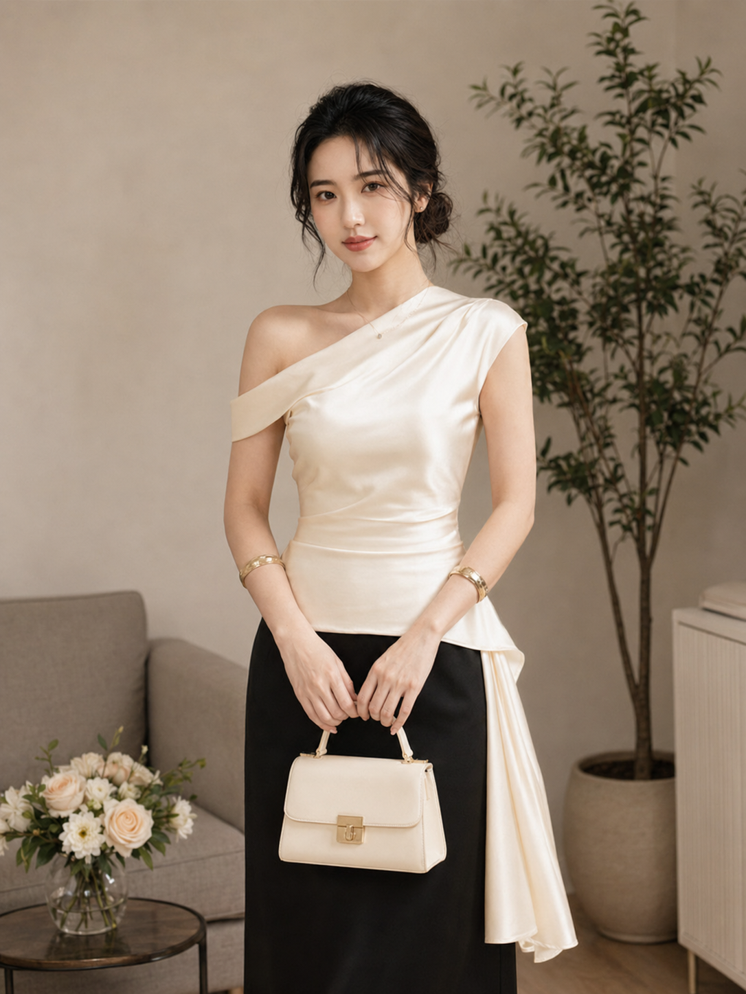 Áo Lụa Lệch Vai TN3110
