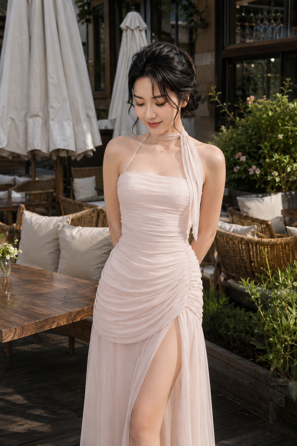 Đầm cổ yếm nhún hông thiết kế xẻ tà LUVIA TN3267
