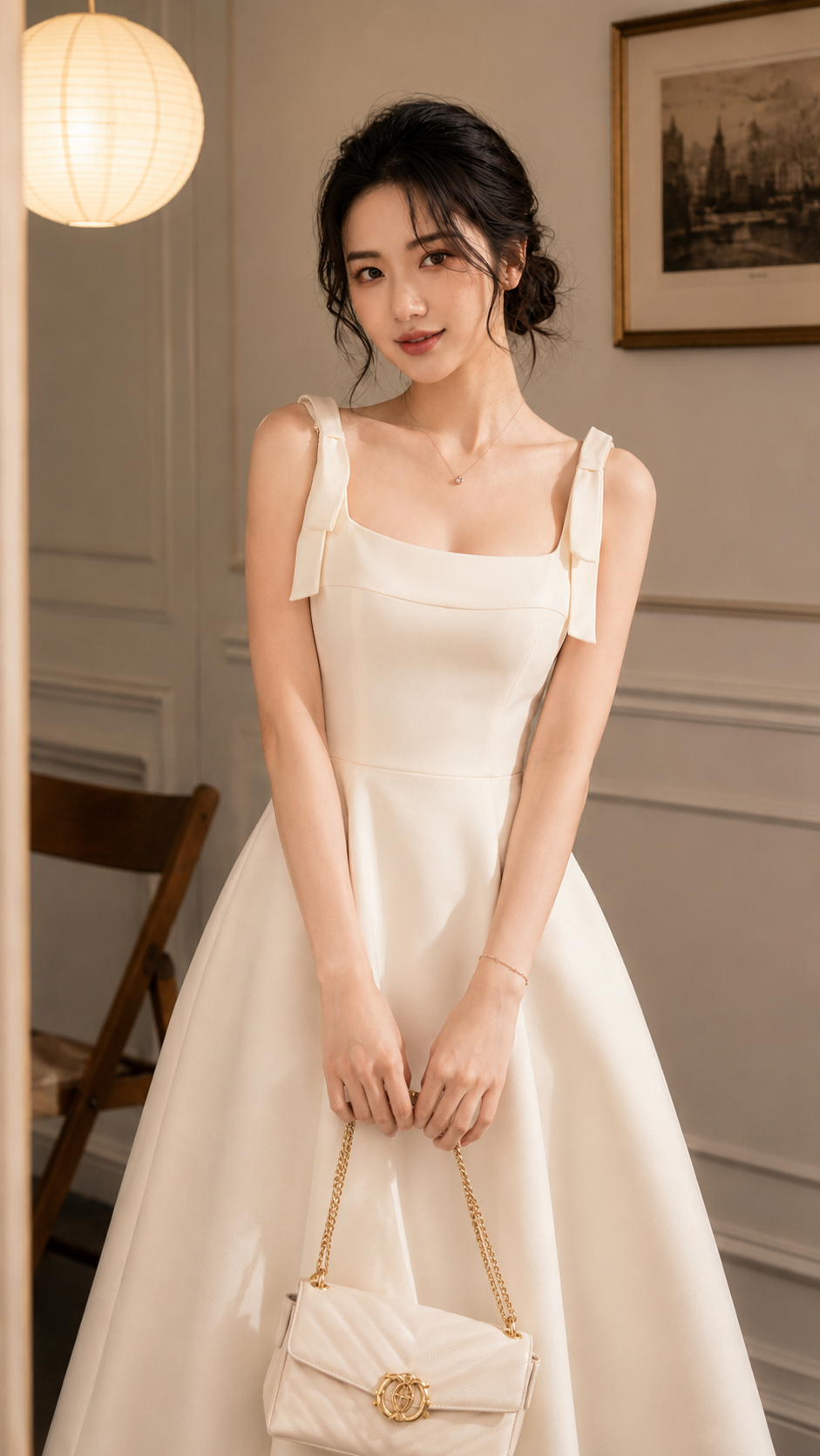 Đầm Dáng Dài Cổ Vuông Tiểu Thư Xoè Sang Trọng