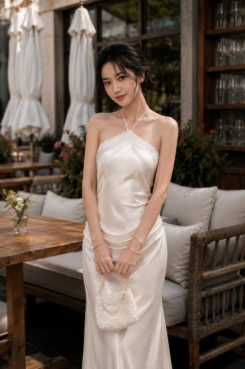 Đầm Lụa Dạ Hội Nữ Cổ Yếm Phối Viền Ren Sang Trong TN3303