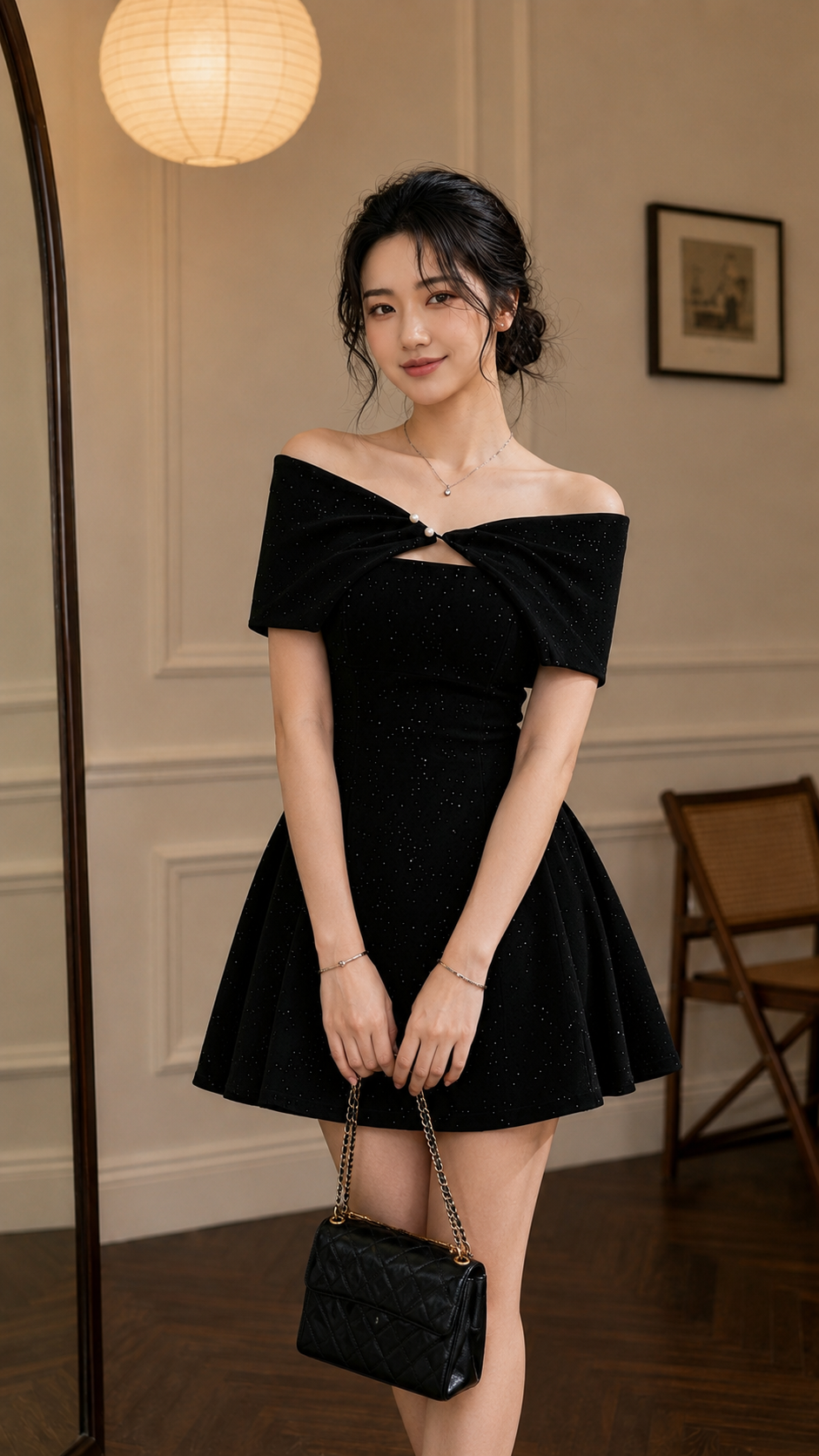Đầm Nhung Kim Tuyến Lấp Lánh + Khăn Choàng