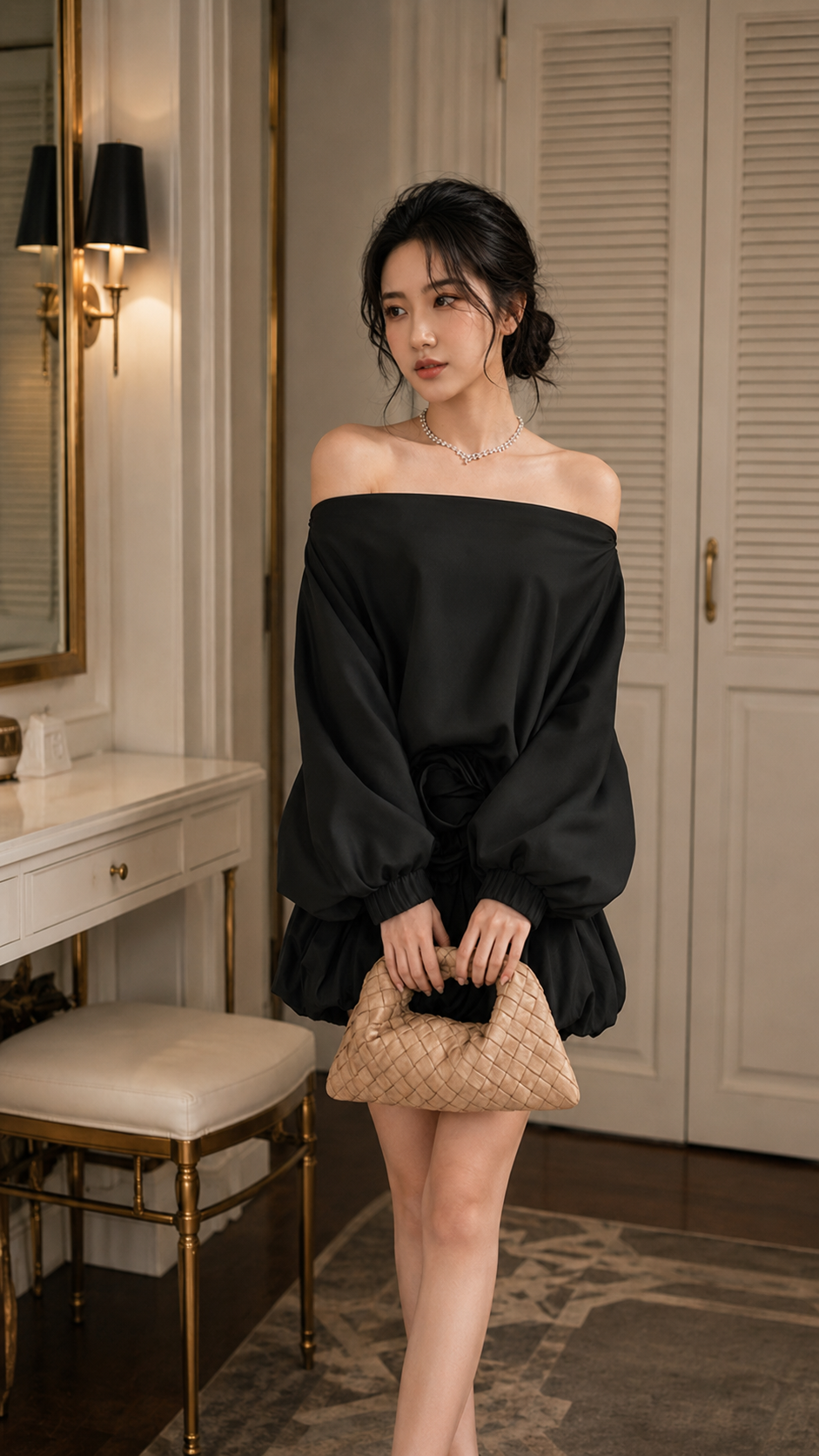 Đầm Tơ Bẹt Vai Thiết Kế Phom Bí Siêu Đẹp Đính Hoa Eo, Đầm Váy Đi Chơi Dự Tiệc Nhẹ Nhàng Sang Trọng TN1601