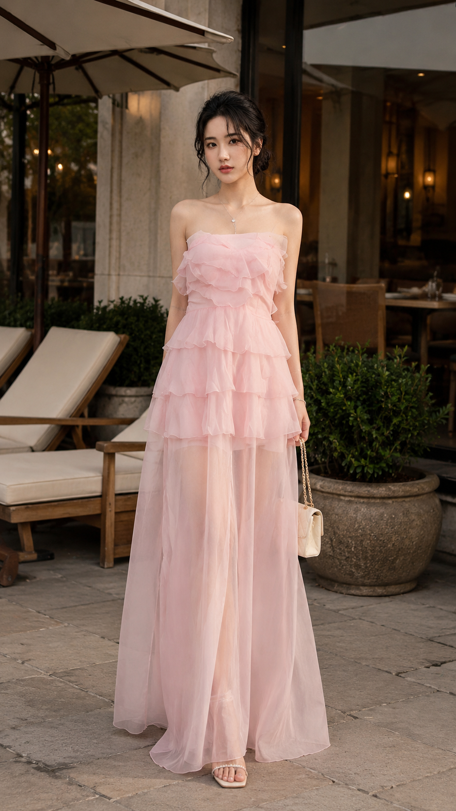 Đầm Tơ Lệch Vai Nhún Bèo ROSALIE RUFFLE TN3294