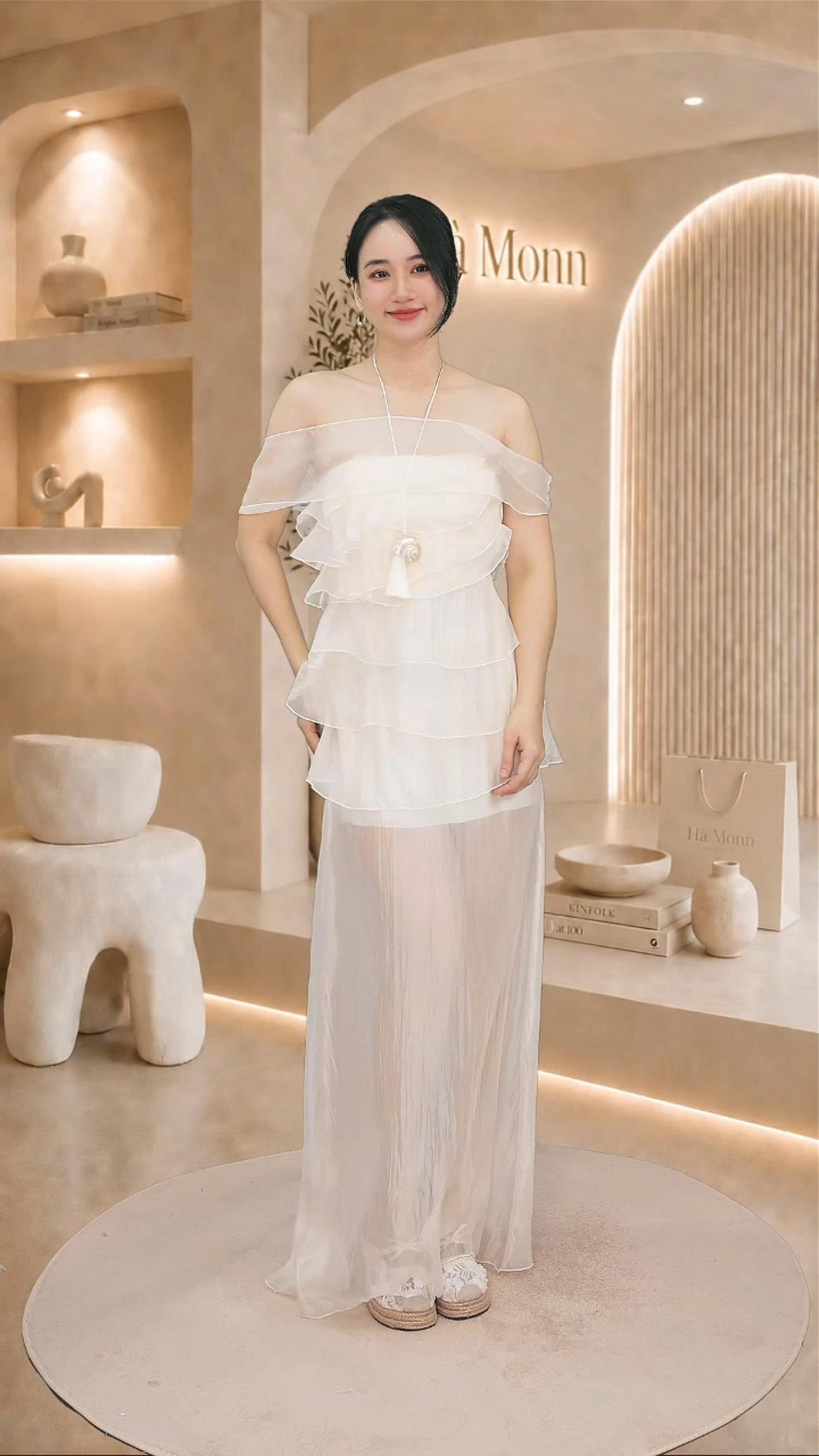 Đầm Tơ Lệch Vai Nhún Bèo ROSALIE RUFFLE TN3294