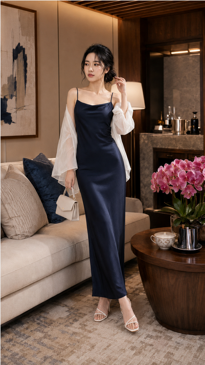 Đầm lụa 2 dây tô châu