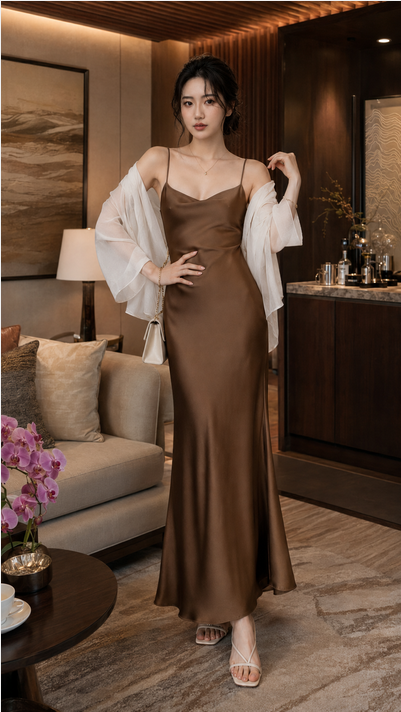 Đầm lụa 2 dây tô châu