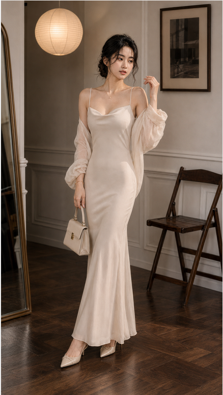 Đầm lụa 2 dây tô châu