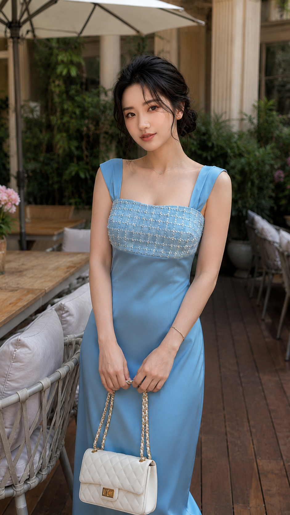 Đầm lụa dáng dài phối kim sa thiết kế 2 dây