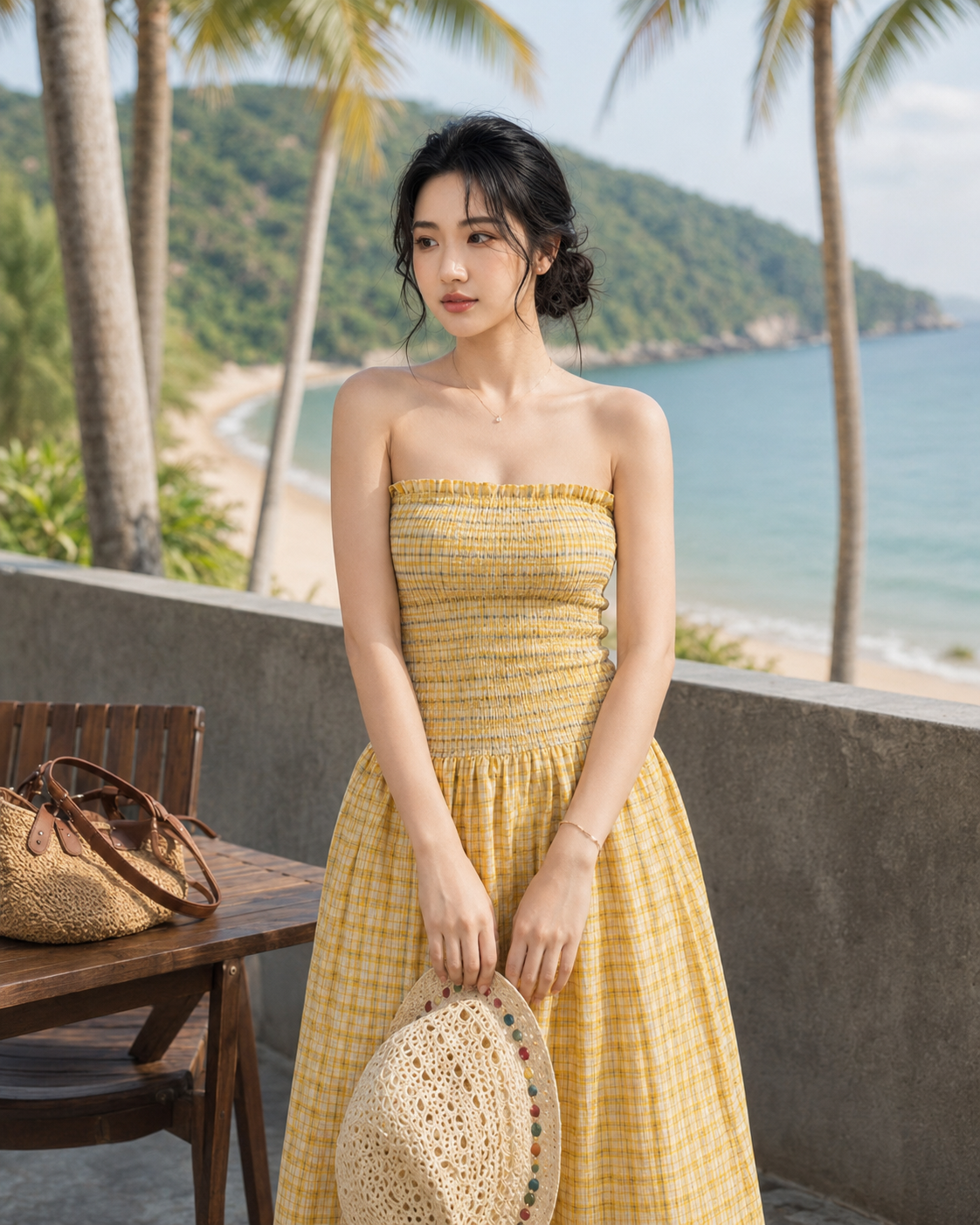 MAXI caro vàng ống smocking eo TN3225