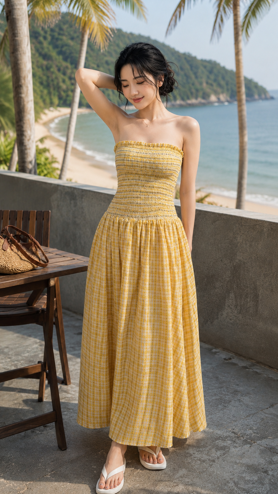 MAXI caro vàng ống smocking eo TN3225
