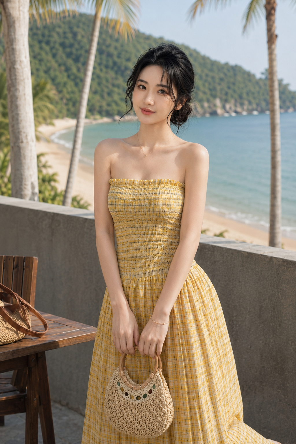 MAXI caro vàng ống smocking eo TN3225