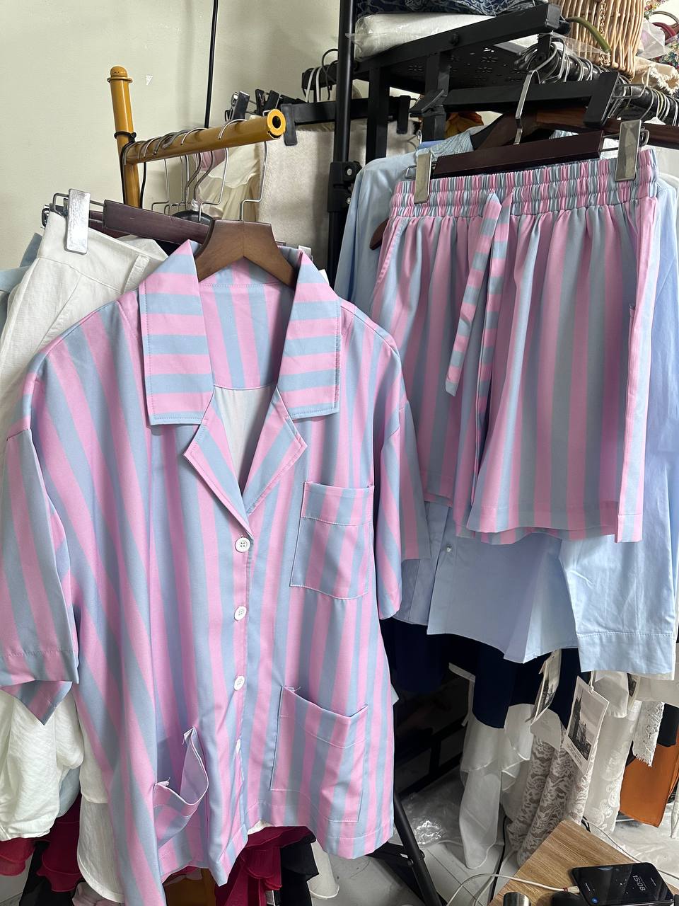 Pijama Bộ Ngủ Cao Cấp Mix Màu Xanh và Tím