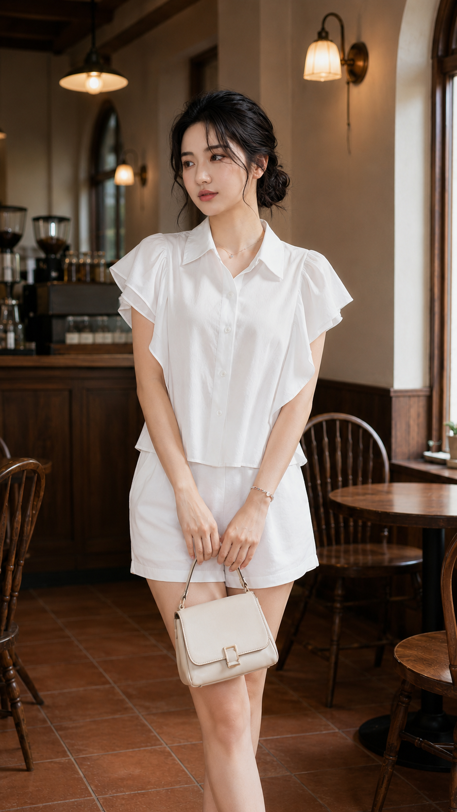 SET Sơ mi trắng tay dơi short TN3217