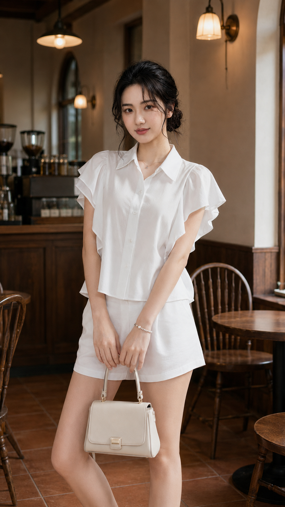 SET Sơ mi trắng tay dơi short TN3217
