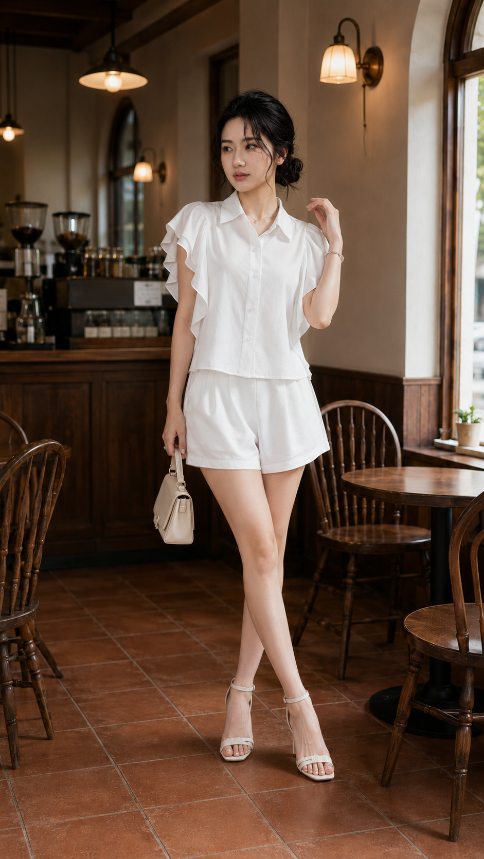 SET Sơ mi trắng tay dơi short TN3217