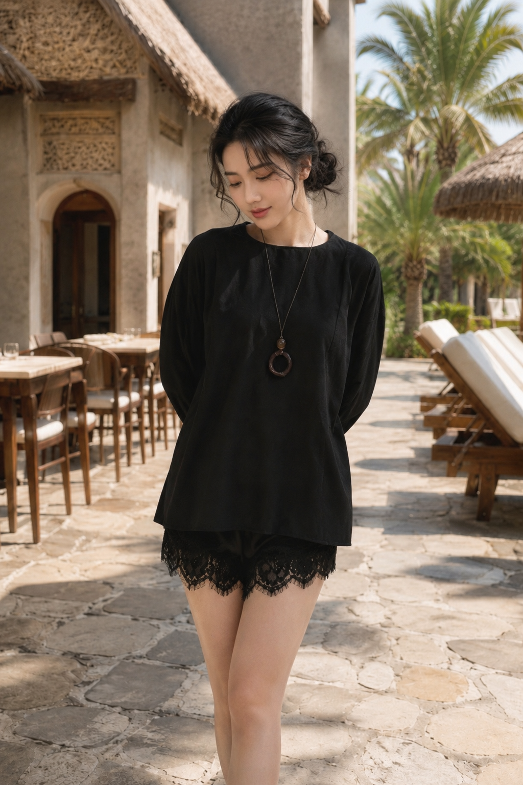 Set Lụa Tô Châu Áo Tay Dài Và Quần Mix Ren TN1721