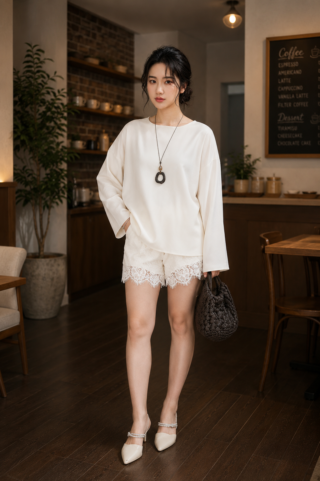 Set Lụa Tô Châu Áo Tay Dài Và Quần Mix Ren TN1721
