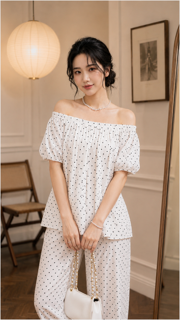 Set Trễ Vai Chấm Bi TN3239