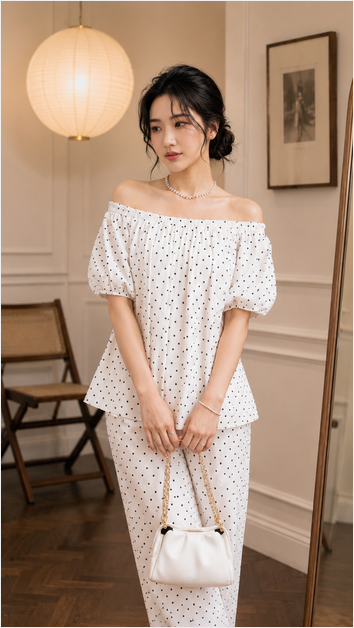 Set Trễ Vai Chấm Bi TN3239